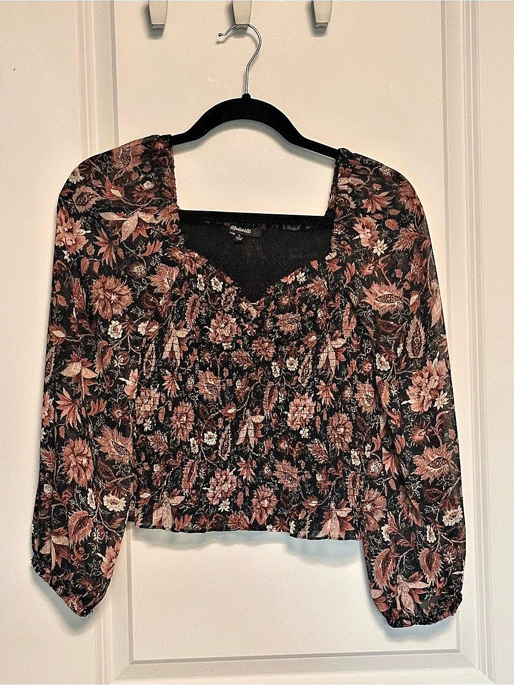 Madewell Floral Smocked Long Sleeve Blouse Size Small - Picture 2 of 11